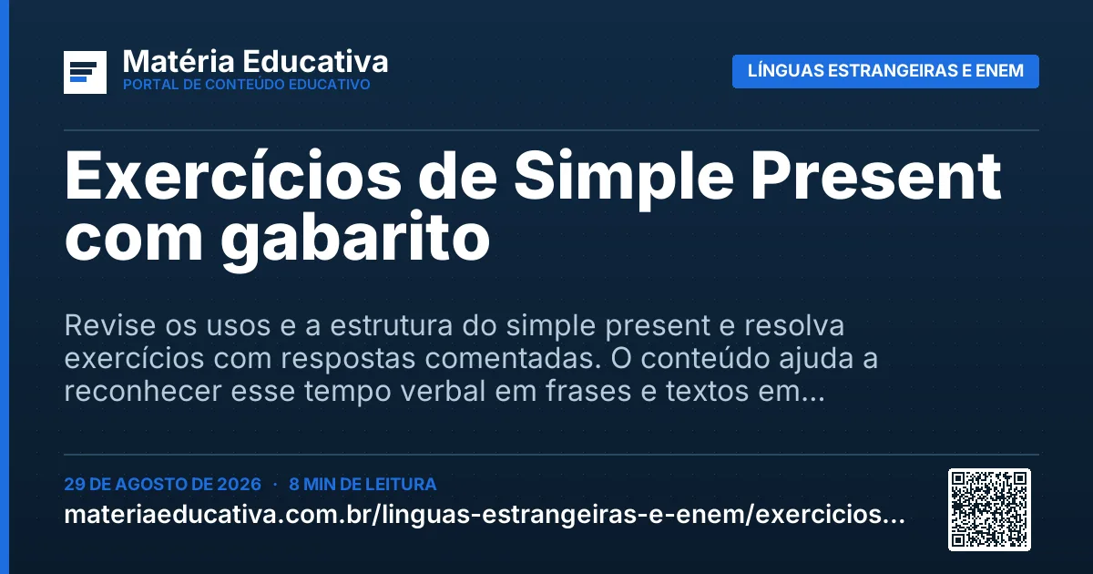 Resumo visual: Exercícios de Simple Present com gabarito