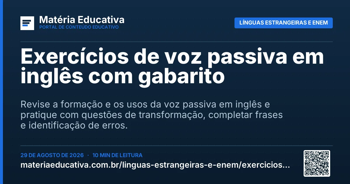 Resumo visual: Exercícios de voz passiva em inglês com gabarito