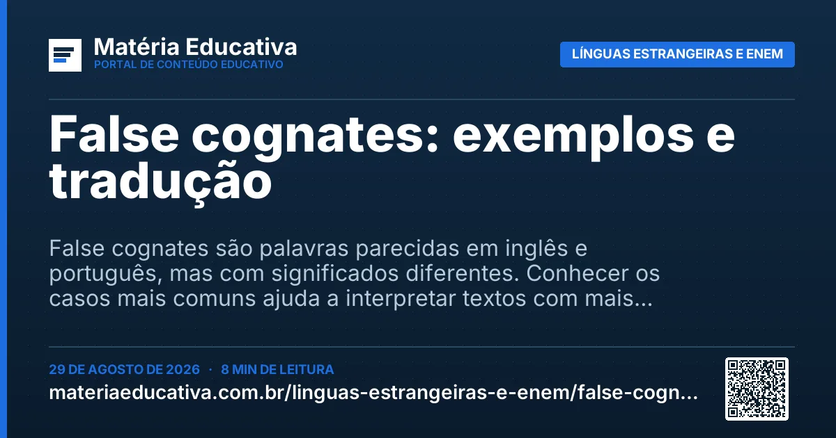 Resumo visual: False cognates: exemplos e tradução