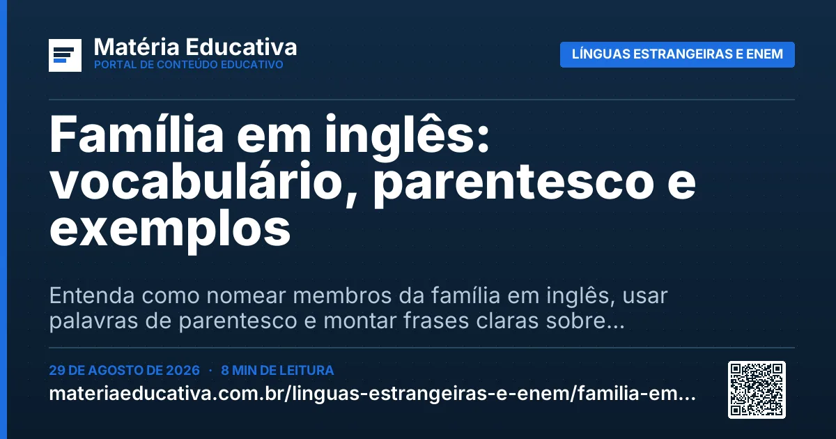 Resumo visual: Família em inglês: vocabulário, parentesco e exemplos