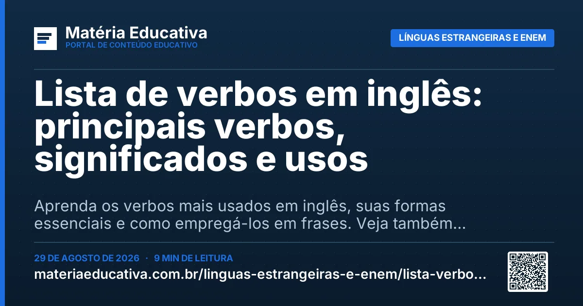 Resumo visual: Lista de verbos em inglês: principais verbos, significados e usos