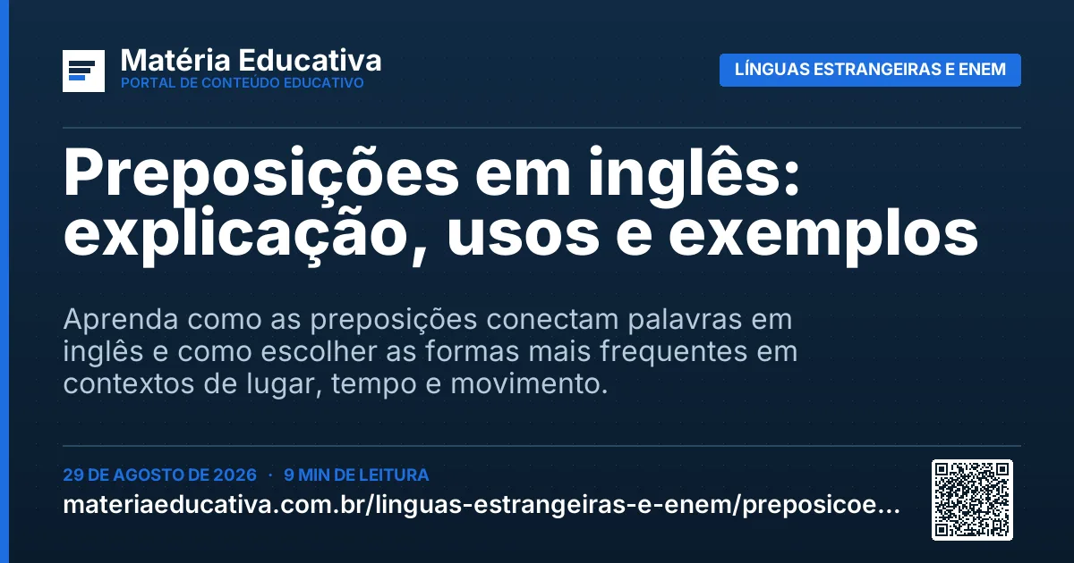 Resumo visual: Preposições em inglês: explicação, usos e exemplos