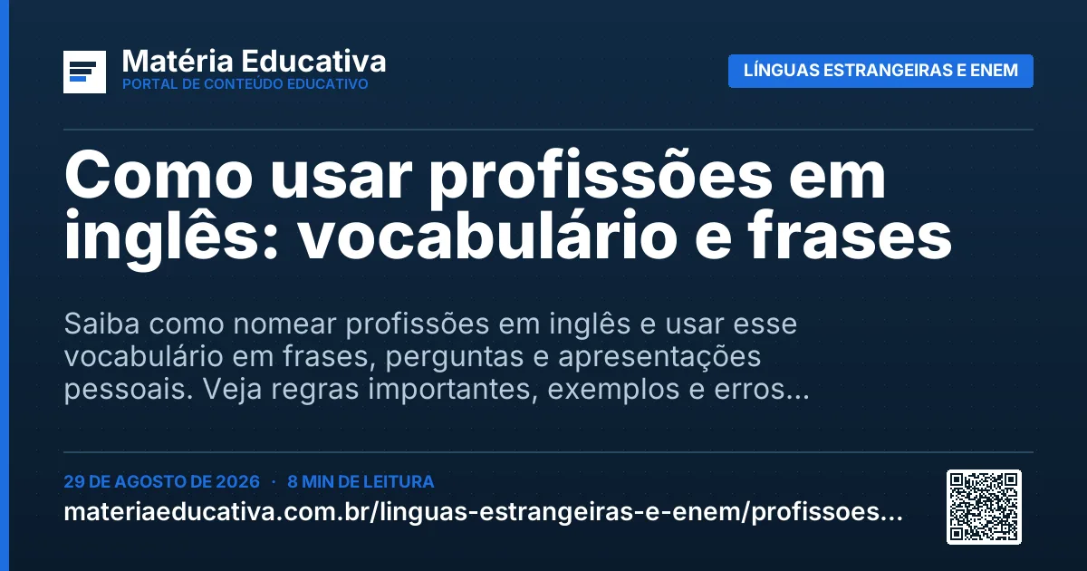 Resumo visual: Como usar profissões em inglês: vocabulário e frases