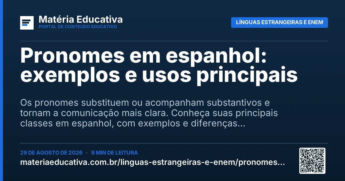 Resumo visual: Pronomes em espanhol: exemplos e usos principais