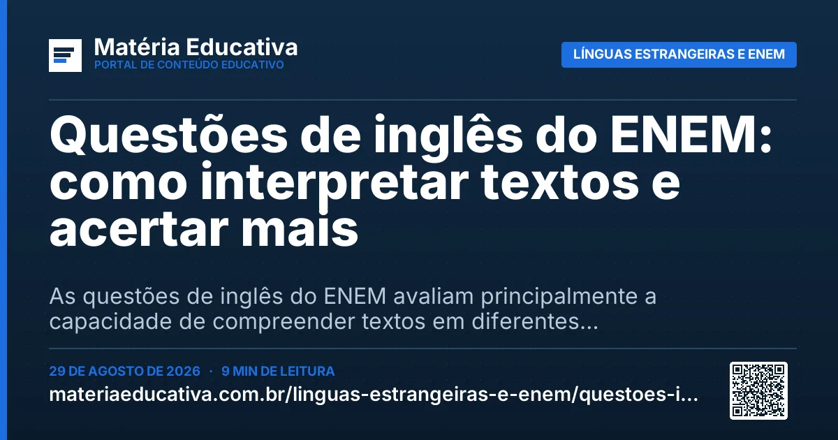 Resumo visual: Questões de inglês do ENEM: como interpretar textos e acertar mais