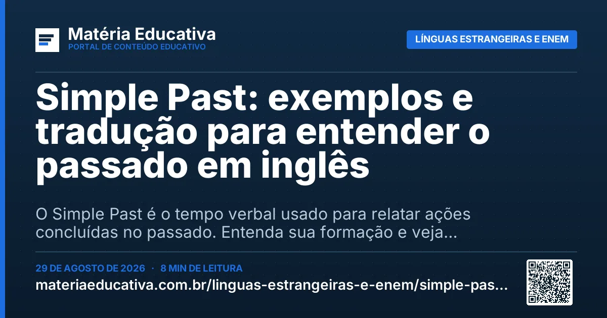 Resumo visual: Simple Past: exemplos e tradução para entender o passado em inglês