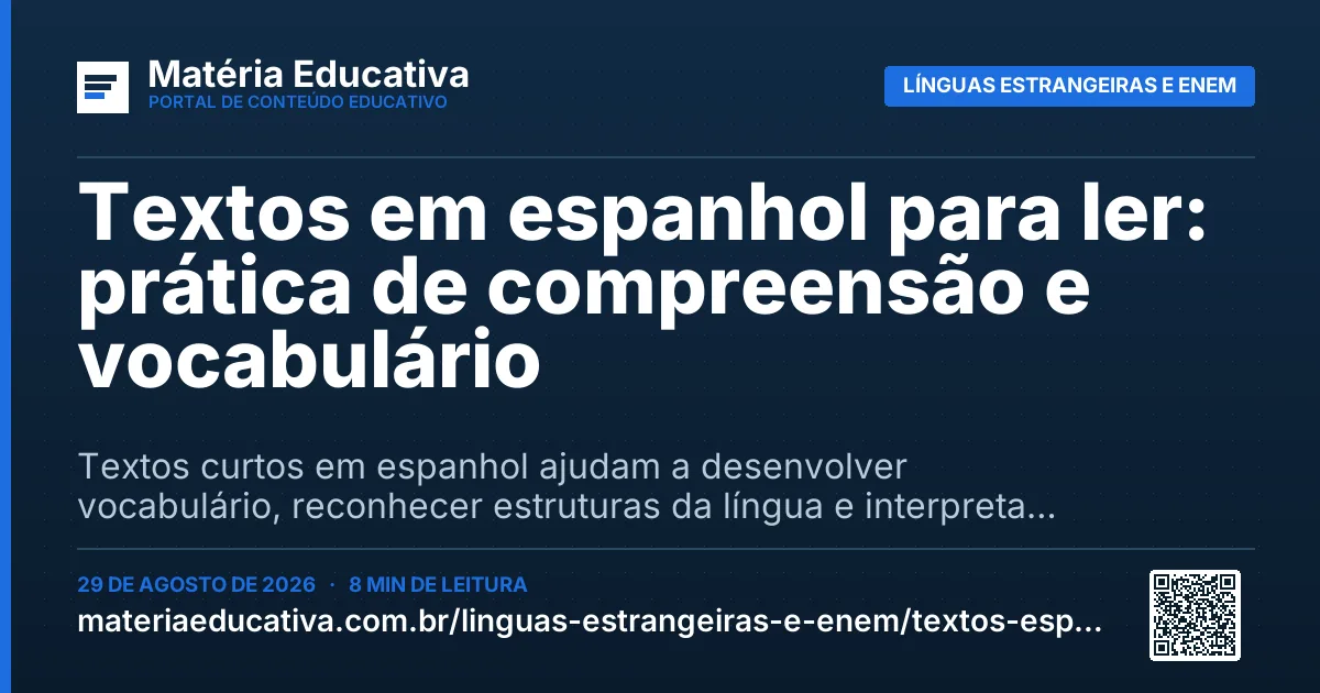 Resumo visual: Textos em espanhol para ler: prática de compreensão e vocabulário