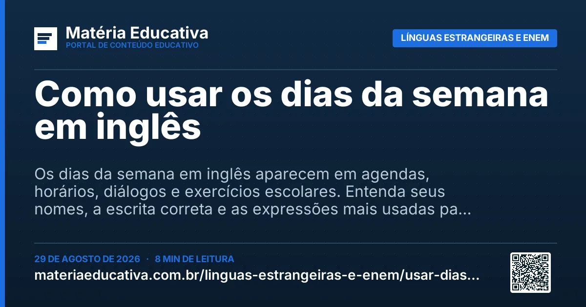 Resumo visual: Como usar os dias da semana em inglês