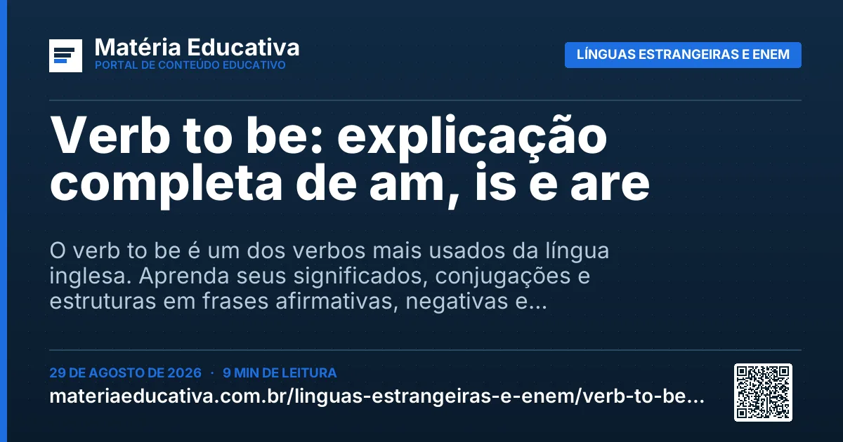 Resumo visual: Verb to be: explicação completa de am, is e are