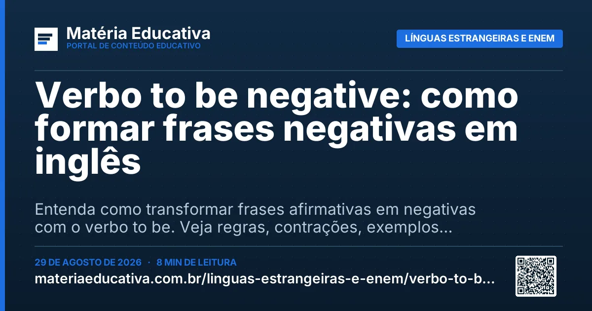 Resumo visual: Verbo to be negative: como formar frases negativas em inglês