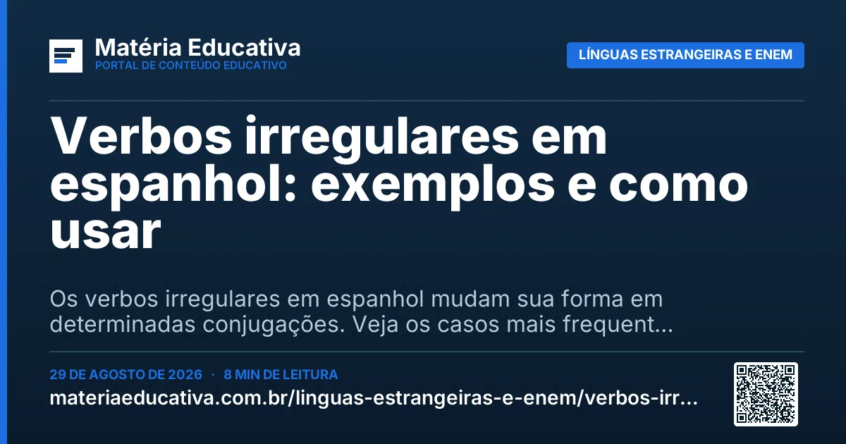 Resumo visual: Verbos irregulares em espanhol: exemplos e como usar