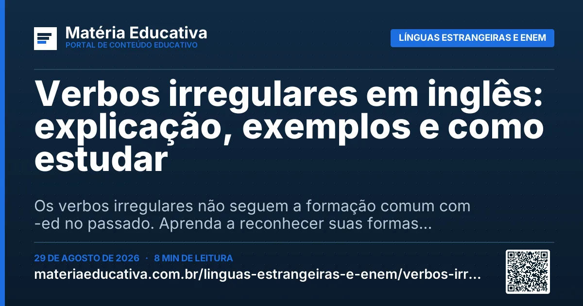 Resumo visual: Verbos irregulares em inglês: explicação, exemplos e como estudar