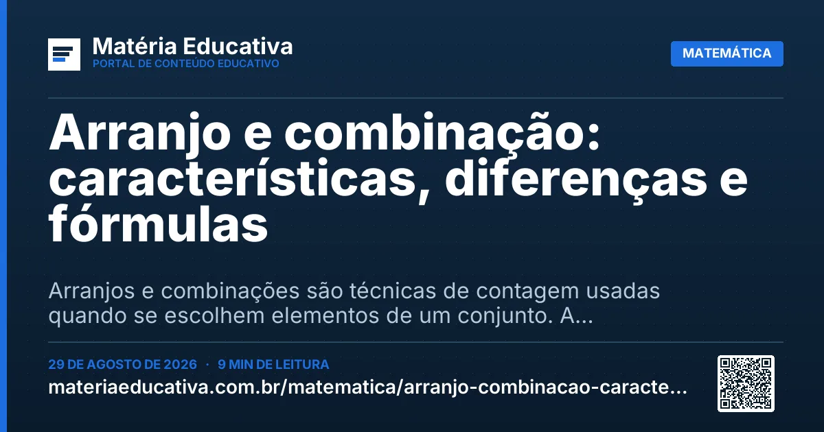 Resumo visual: Arranjo e combinação: características, diferenças e fórmulas
