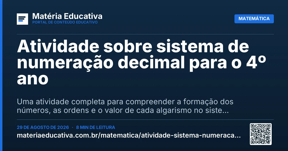 Resumo visual: Atividade sobre sistema de numeração decimal para o 4º ano