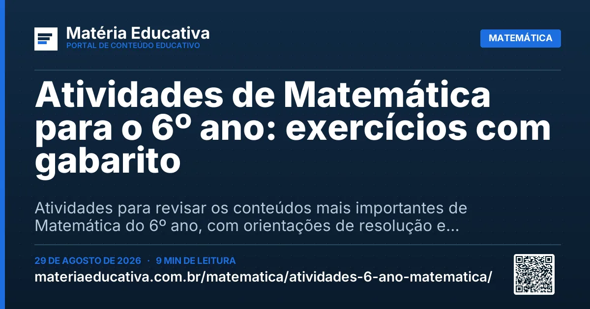 Resumo visual: Atividades de Matemática para o 6º ano: exercícios com gabarito