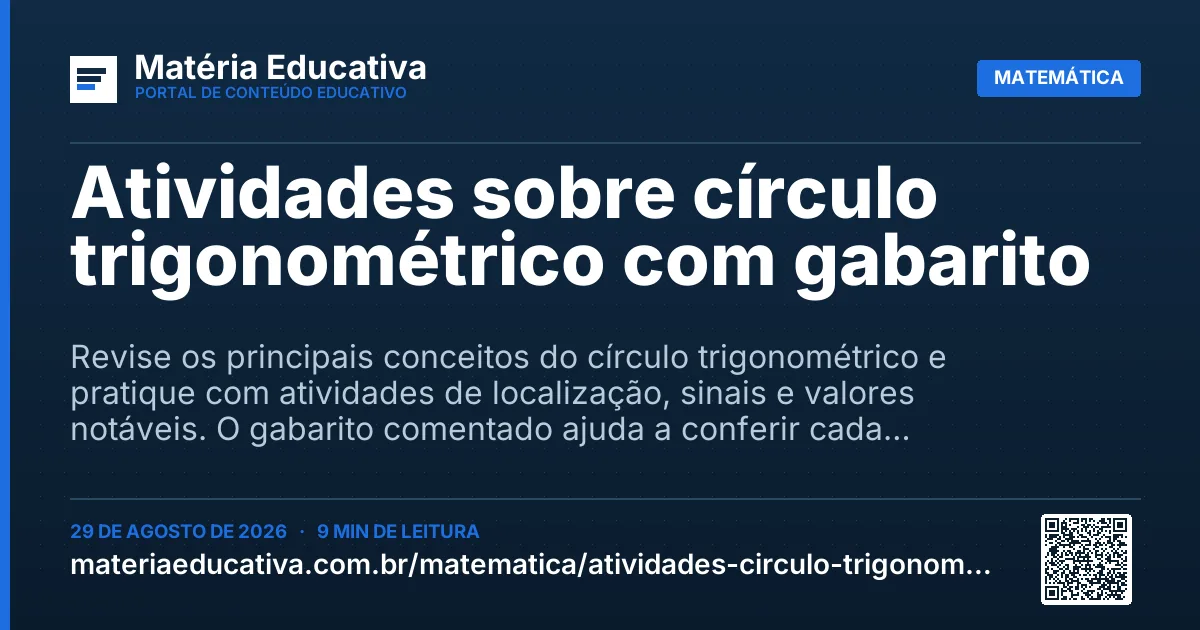 Resumo visual: Atividades sobre círculo trigonométrico com gabarito