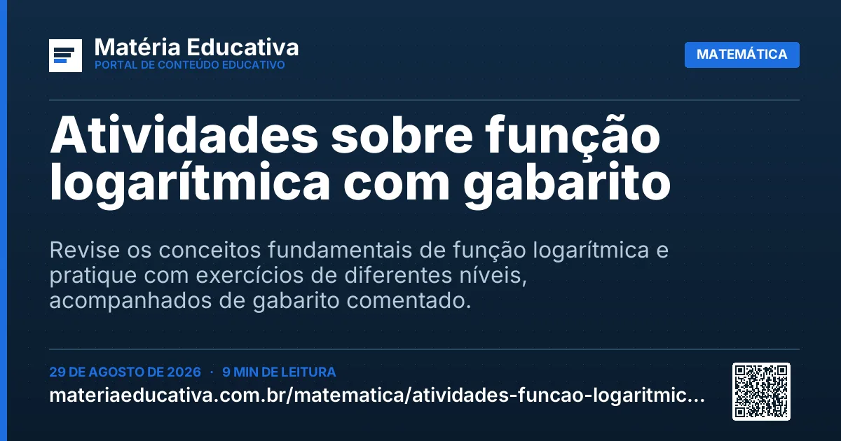 Resumo visual: Atividades sobre função logarítmica com gabarito