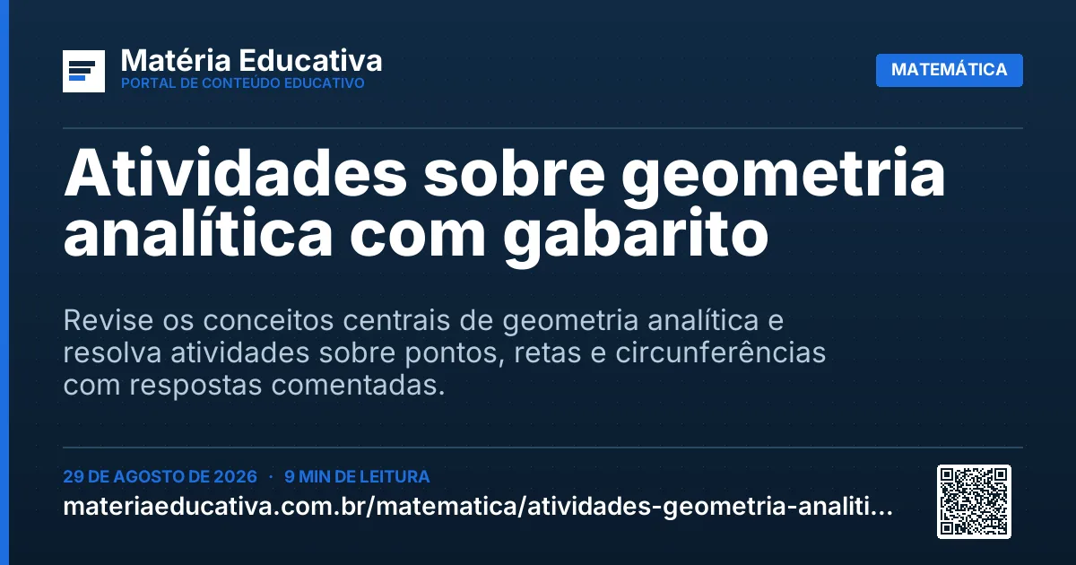 Resumo visual: Atividades sobre geometria analítica com gabarito