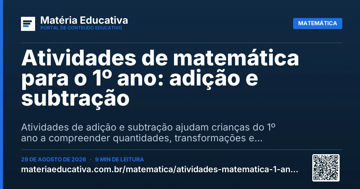 Resumo visual: Atividades de matemática para o 1º ano: adição e subtração