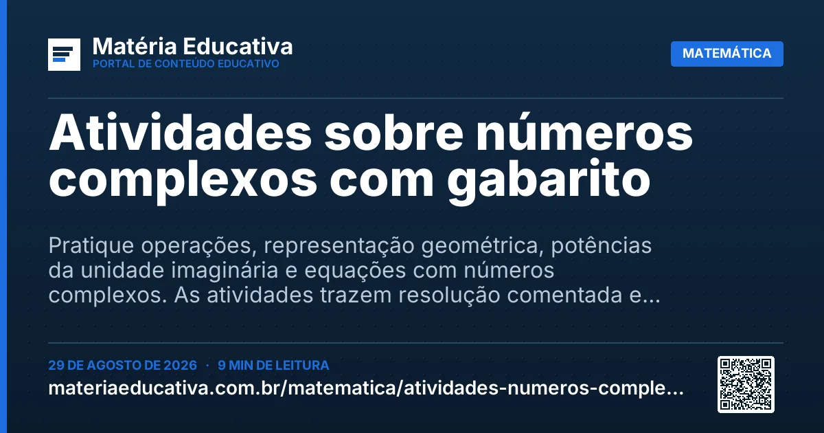 Resumo visual: Atividades sobre números complexos com gabarito
