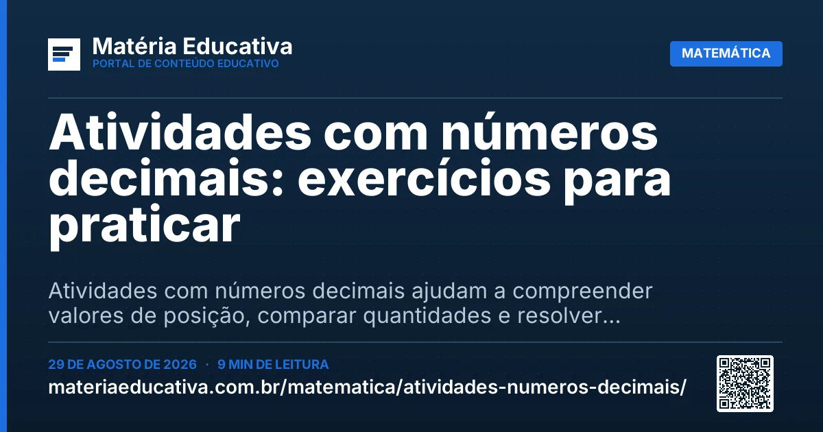 Resumo visual: Atividades com números decimais: exercícios para praticar