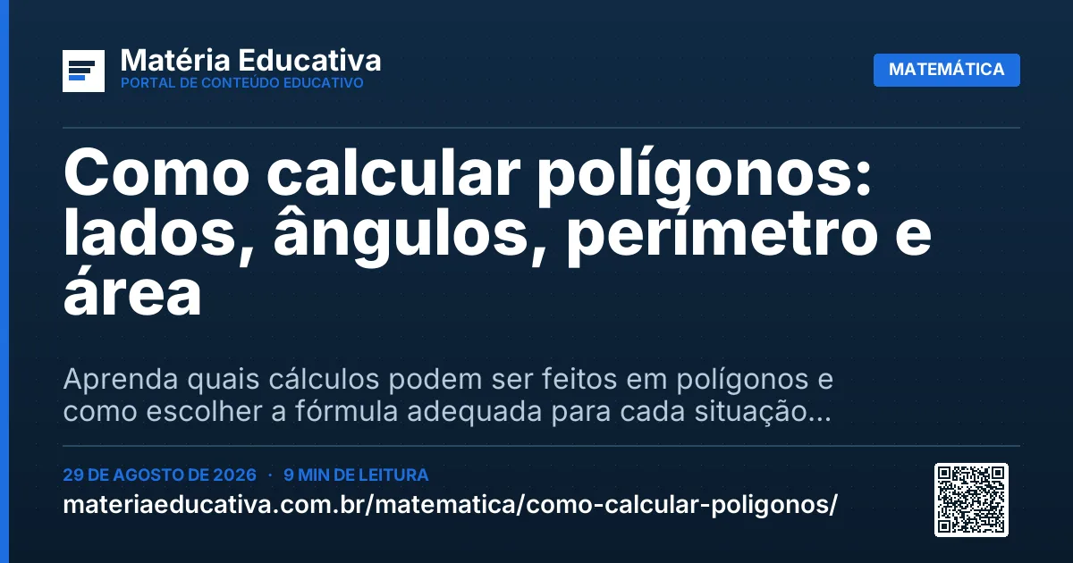 Resumo visual: Como calcular polígonos: lados, ângulos, perímetro e área