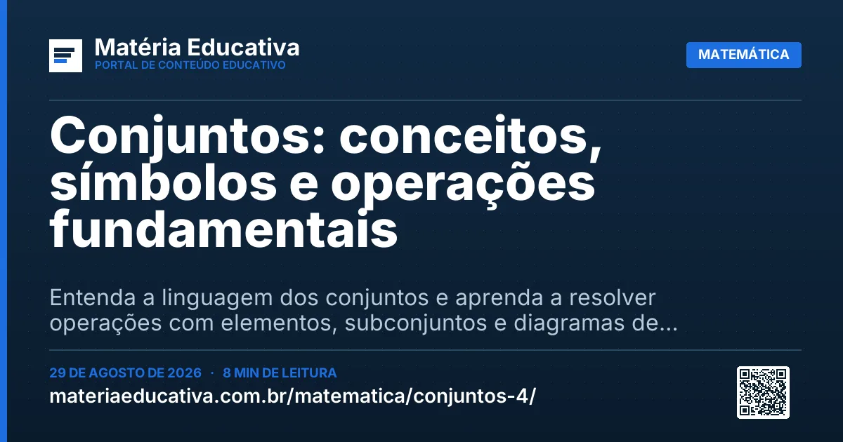 Resumo visual: Conjuntos: conceitos, símbolos e operações fundamentais