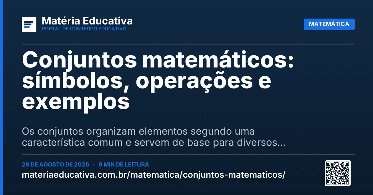 Resumo visual: Conjuntos matemáticos: símbolos, operações e exemplos