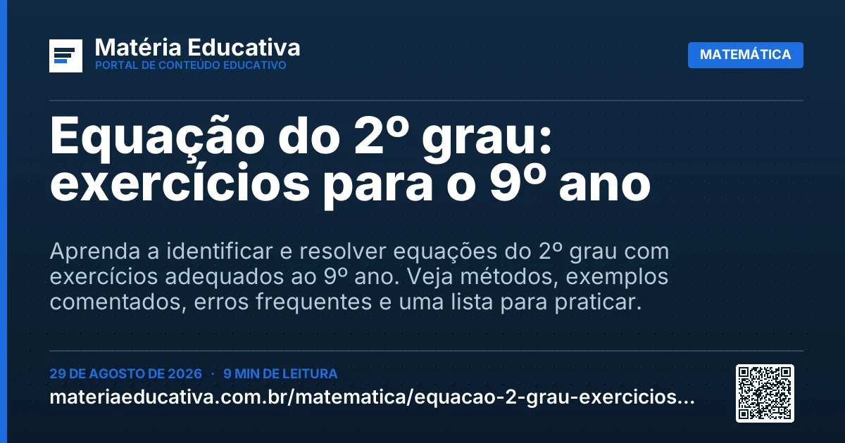 Resumo visual: Equação do 2º grau: exercícios para o 9º ano