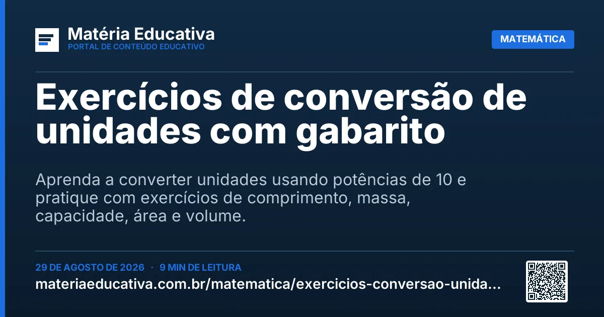 Resumo visual: Exercícios de conversão de unidades com gabarito