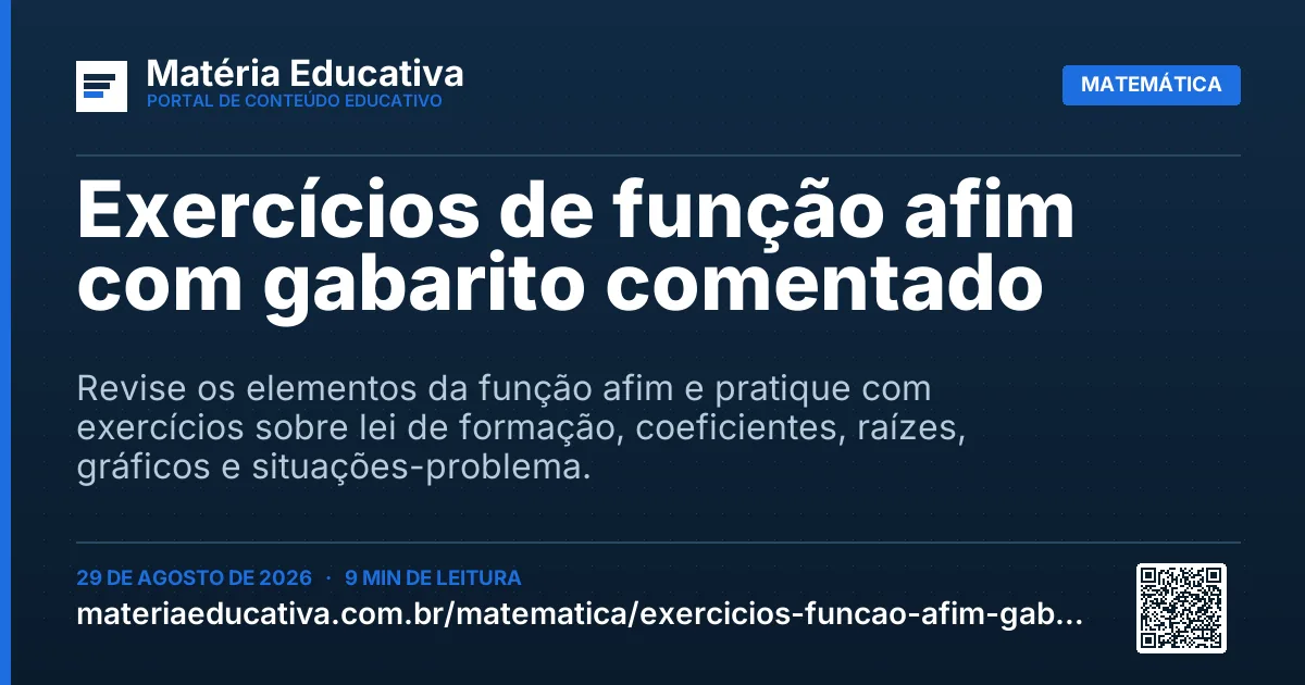 Resumo visual: Exercícios de função afim com gabarito comentado