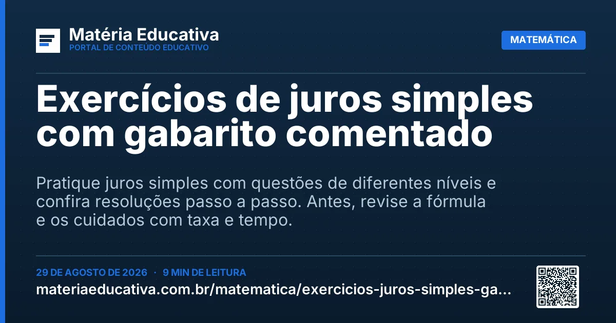 Resumo visual: Exercícios de juros simples com gabarito comentado