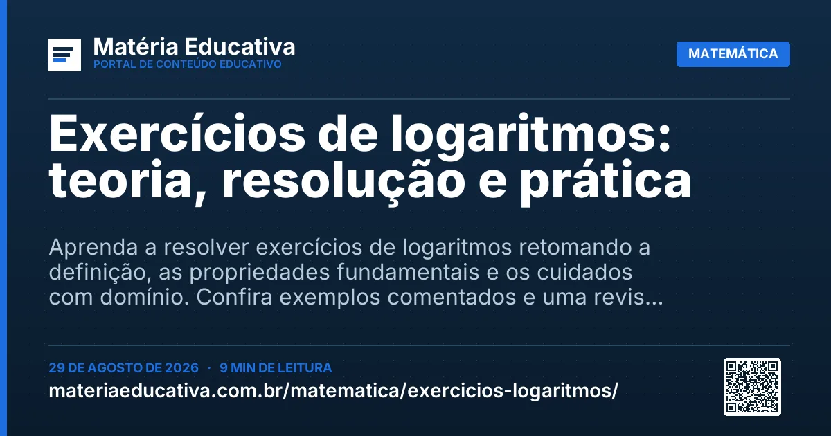 Resumo visual: Exercícios de logaritmos: teoria, resolução e prática