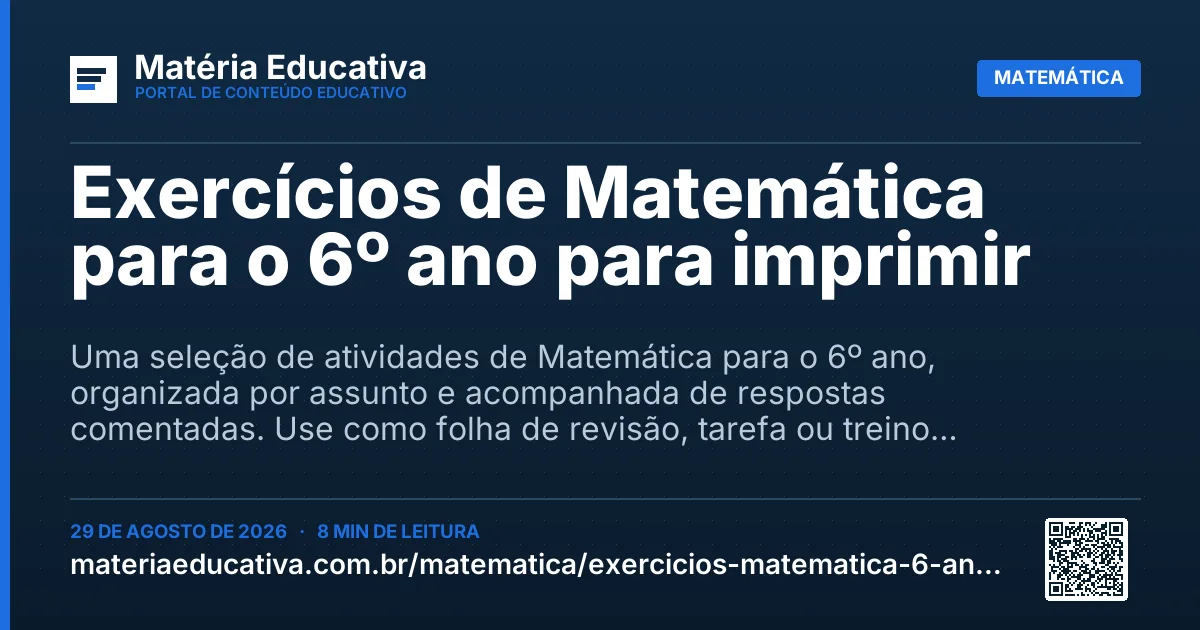 Resumo visual: Exercícios de Matemática para o 6º ano para imprimir