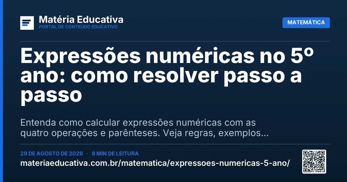 Resumo visual: Expressões numéricas no 5º ano: como resolver passo a passo