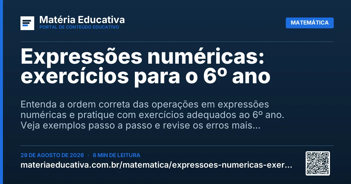 Resumo visual: Expressões numéricas: exercícios para o 6º ano