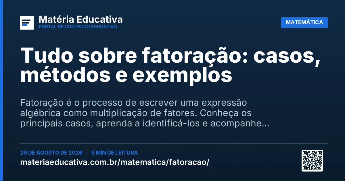 Resumo visual: Tudo sobre fatoração: casos, métodos e exemplos
