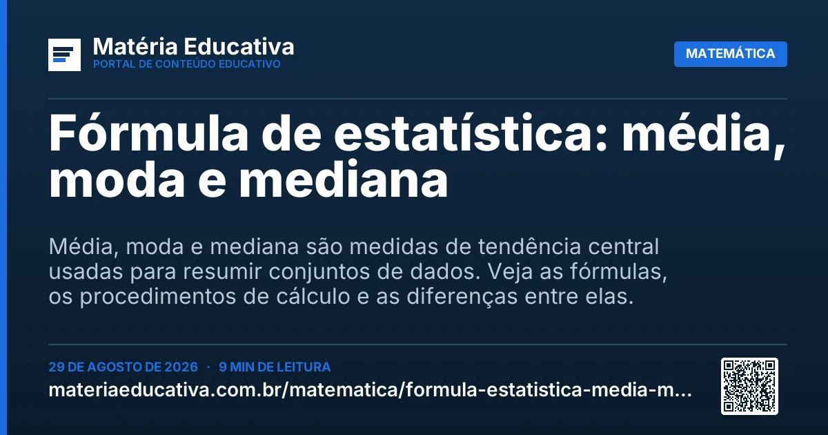 Resumo visual: Fórmula de estatística: média, moda e mediana
