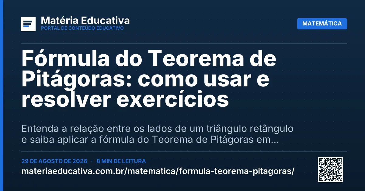 Resumo visual: Fórmula do Teorema de Pitágoras: como usar e resolver exercícios