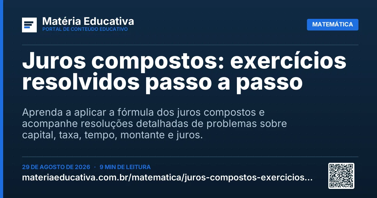 Resumo visual: Juros compostos: exercícios resolvidos passo a passo