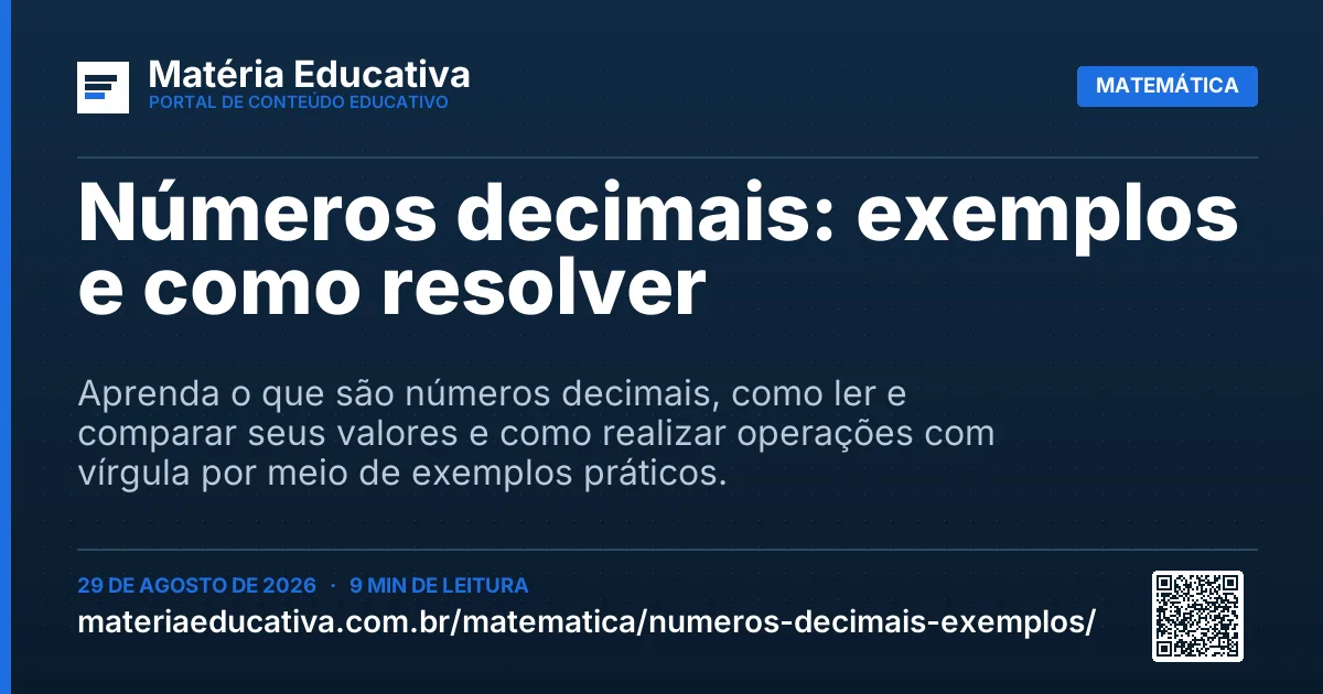 Resumo visual: Números decimais: exemplos e como resolver