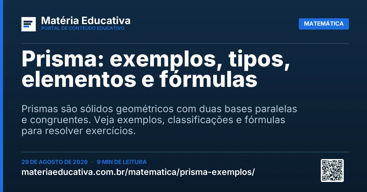 Resumo visual: Prisma: exemplos, tipos, elementos e fórmulas