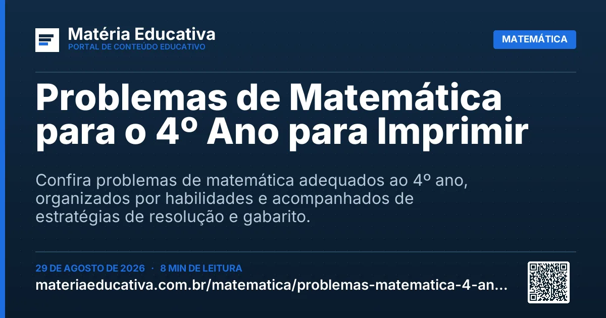 Resumo visual: Problemas de Matemática para o 4º Ano para Imprimir