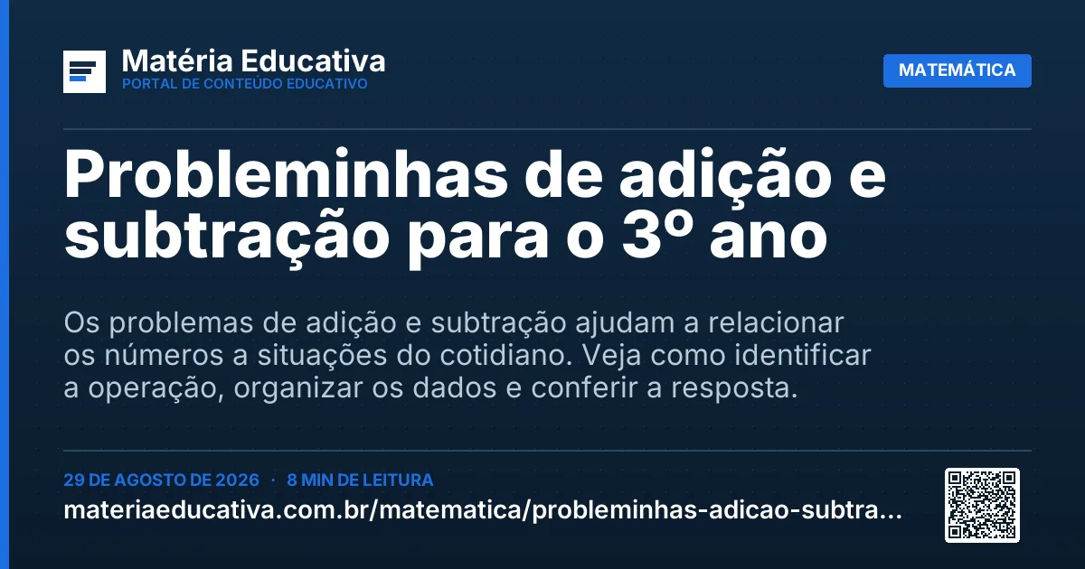 Resumo visual: Probleminhas de adição e subtração para o 3º ano