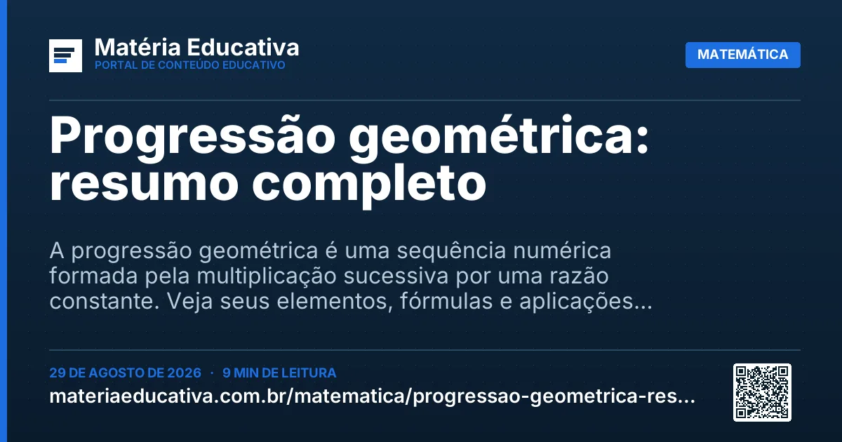 Resumo visual: Progressão geométrica: resumo completo