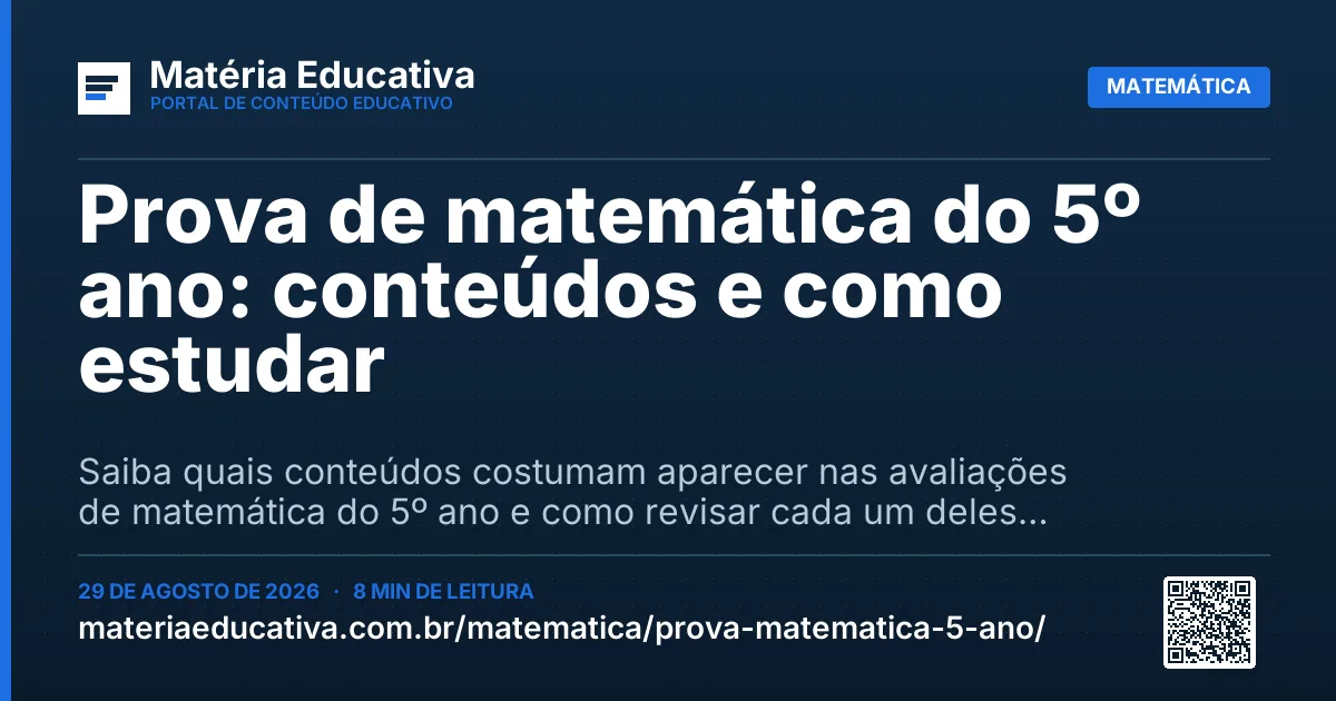 Resumo visual: Prova de matemática do 5º ano: conteúdos e como estudar