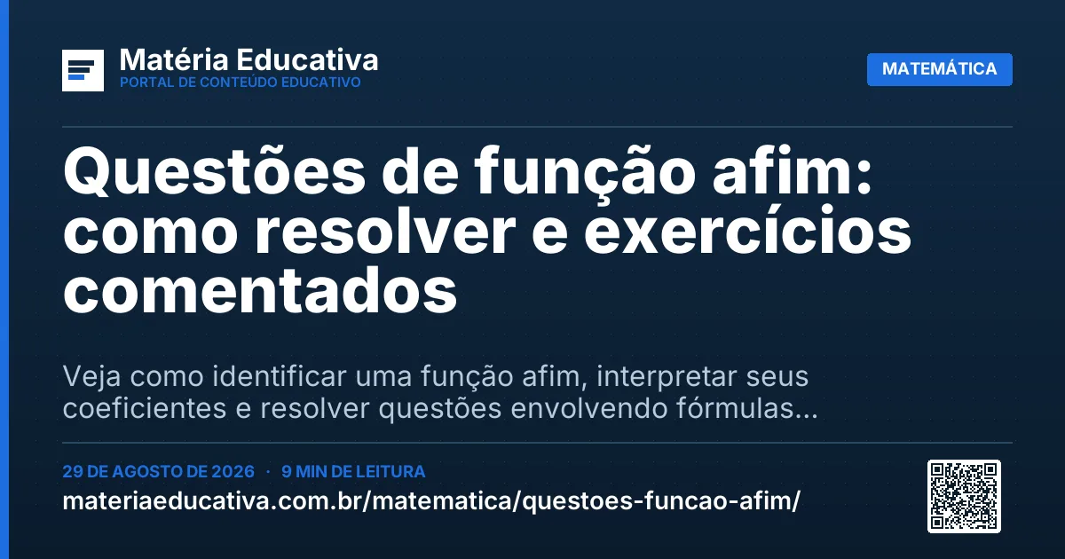 Resumo visual: Questões de função afim: como resolver e exercícios comentados