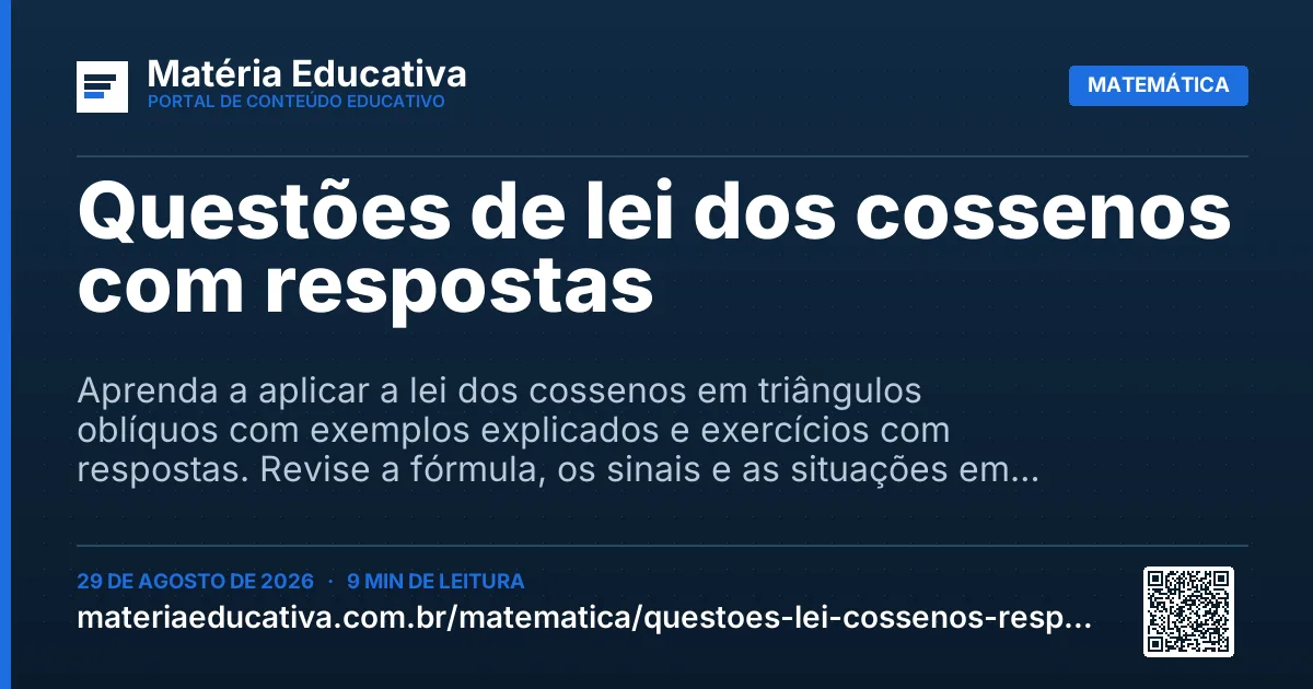 Resumo visual: Questões de lei dos cossenos com respostas