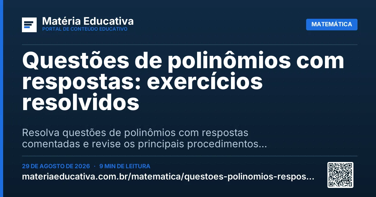 Resumo visual: Questões de polinômios com respostas: exercícios resolvidos