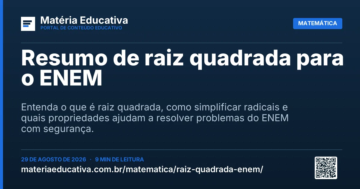 Resumo visual: Resumo de raiz quadrada para o ENEM